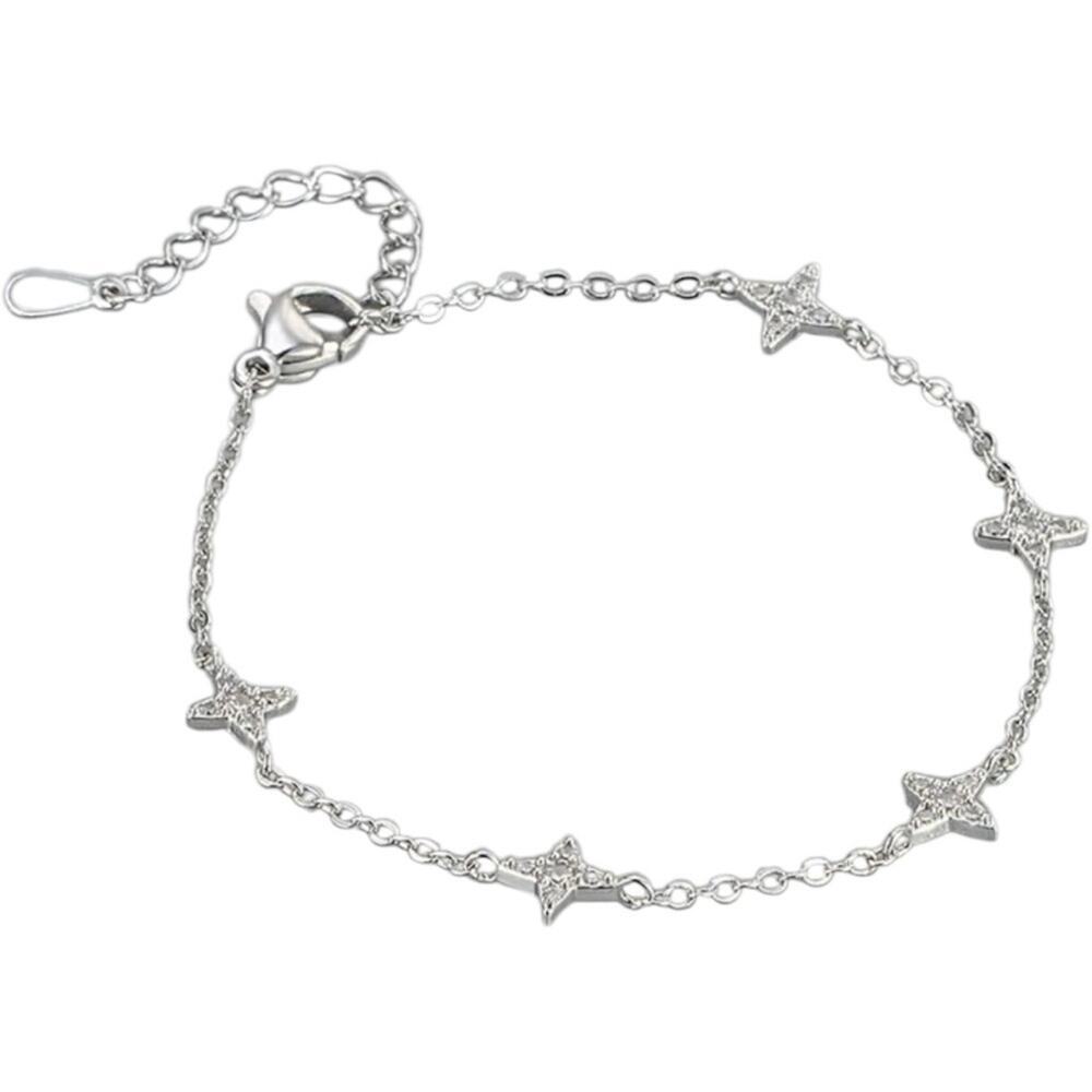 Silver Lucky Four Leaf Bracelet with Crystals Accents